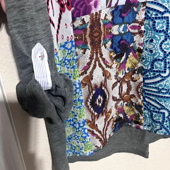 One September Anthropologie Milieu Top patchwork shirt sz S knit mixed media - Picture 2 of 8